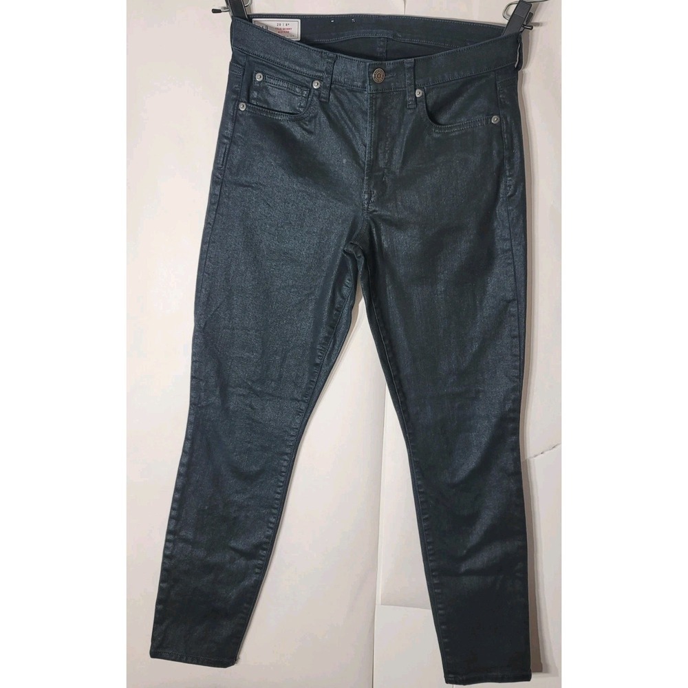 Gap Womens Twill Jeans Black Shine Size 29 8R True Skinny Mid Rise‎ Cotton Blend